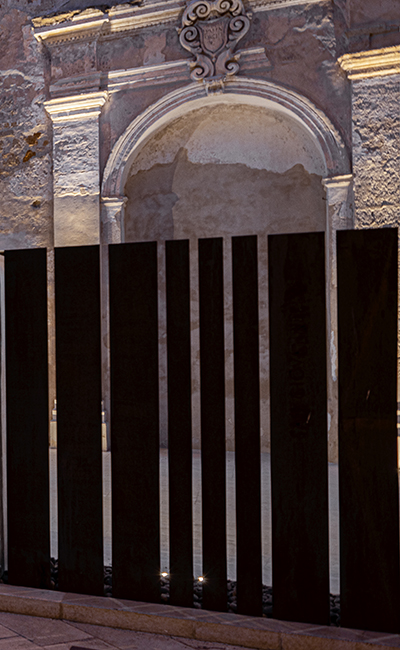 Former church of San Giovannello, Marsala, Italy. Cor-ten panels along the perimeter