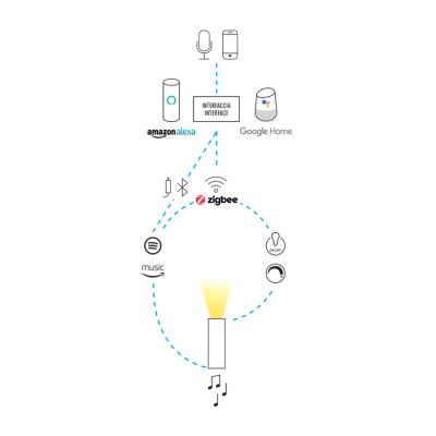 Smart speaker conformity: version compatible with Google Home or Amazon Echo available on request for voice command control